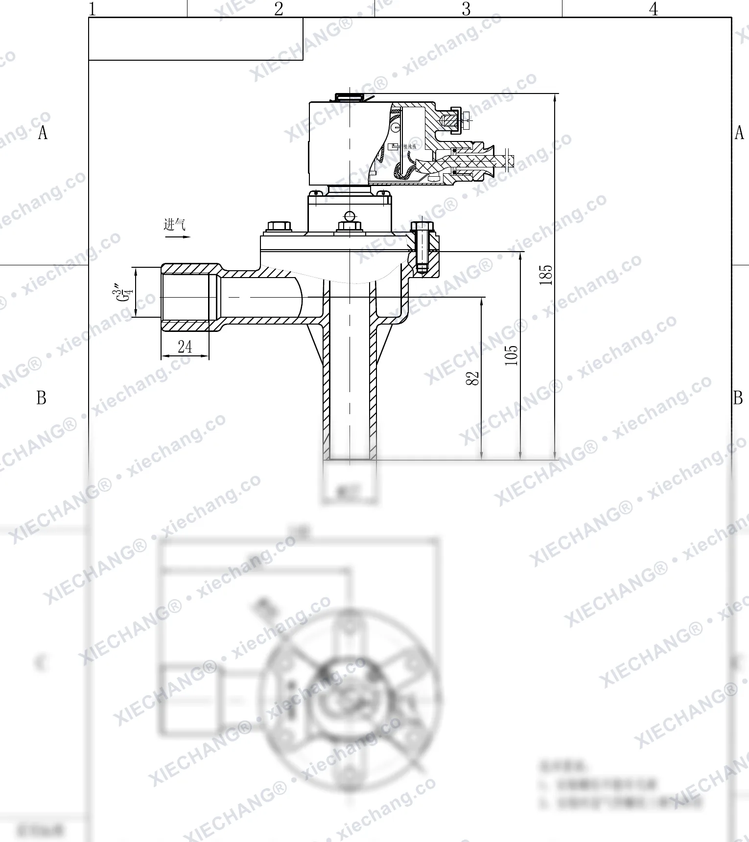 DCF-F-2L-B · 3/4" · explosion-proof right-angle (2L-B) pulse valve — Installation Drawing