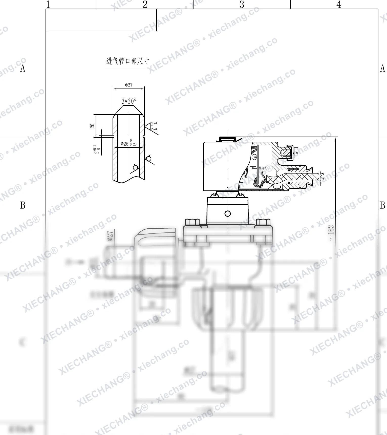 DCF-F-ZM-20 · 3/4" · explosion-proof male-thread right-angle pulse valve — Installation Drawing
