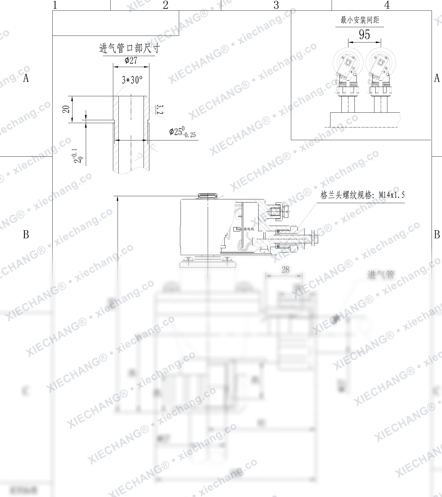 DCF-F-ZM-20-C · 3/4" · explosion-proof male-thread pulse valve — Installation Drawing