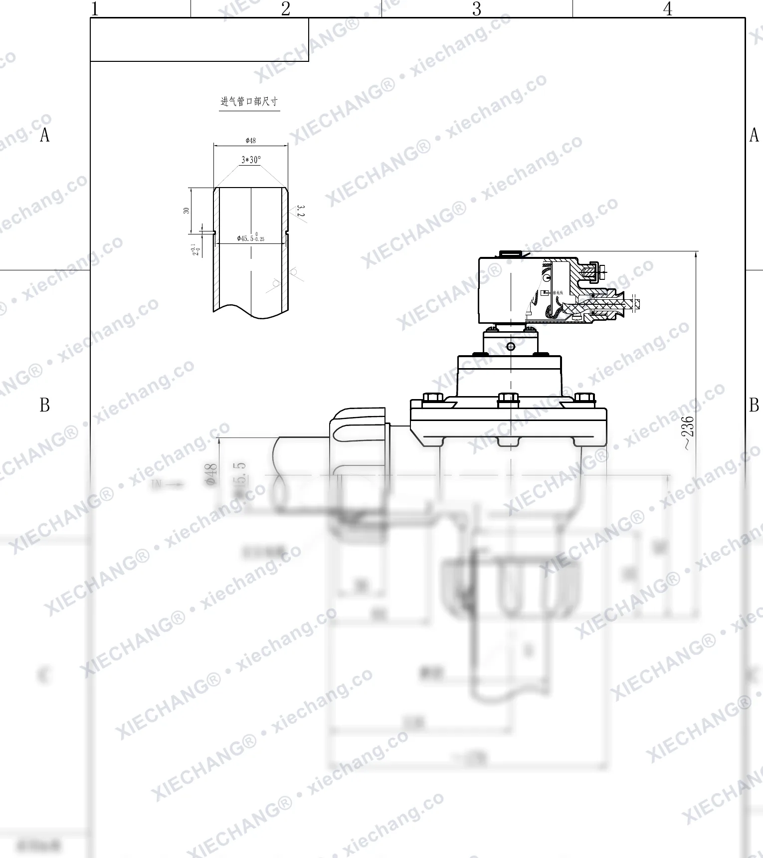 DCF-F-ZM-40S · 1½" · explosion-proof male-thread right-angle pulse valve — Installation Drawing