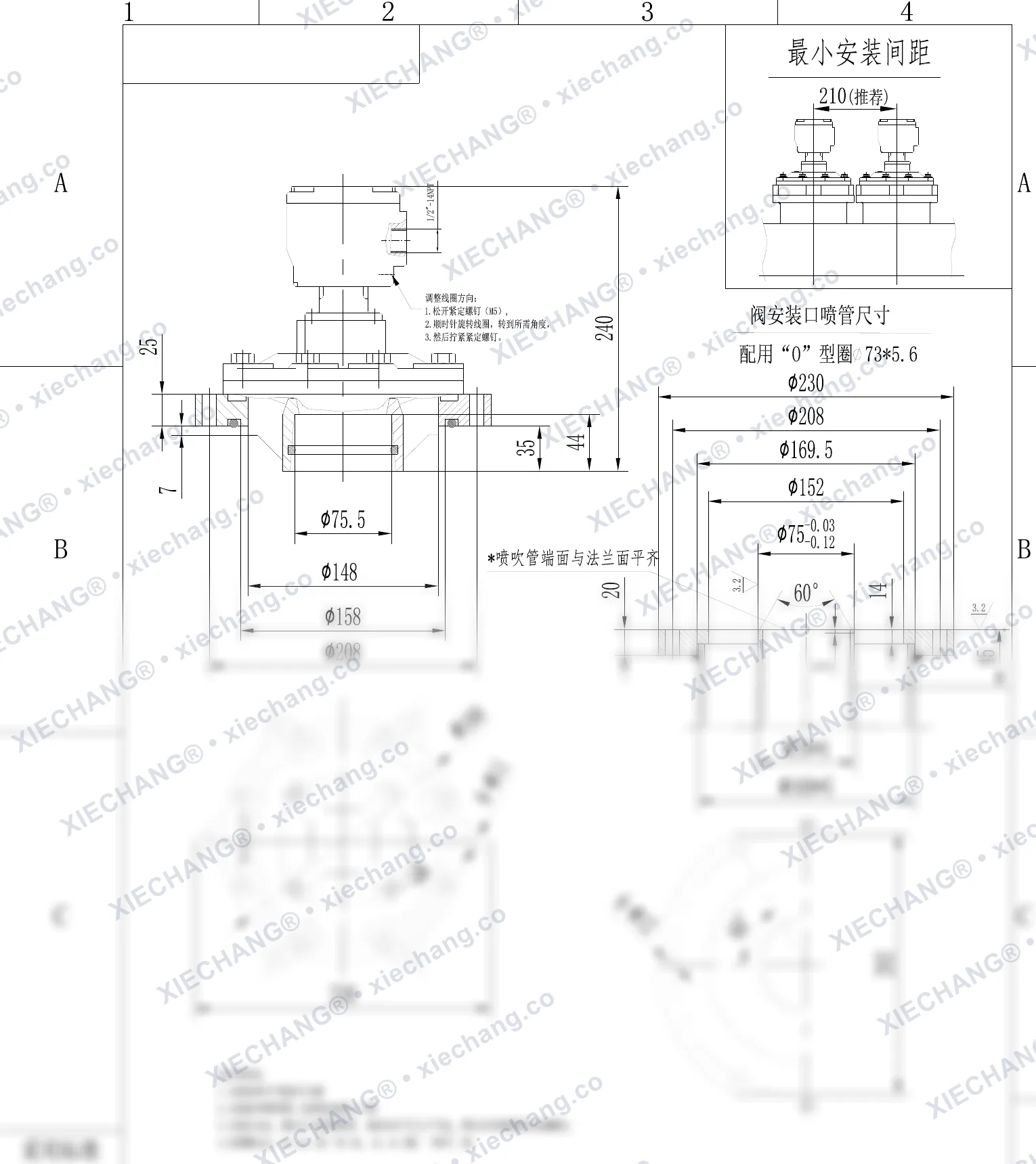 DCF-F2-Y-62S · 2½" · flameproof immersed/submerged pulse valve — Installation Drawing