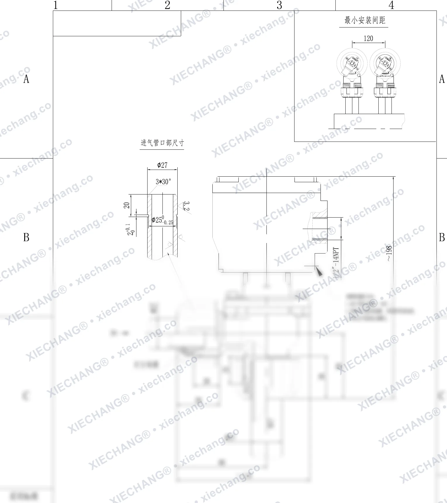 DCF-F2-ZM-20 · ¾" · explosion-proof male-thread/coupling right-angle pulse valve — Installation Drawing