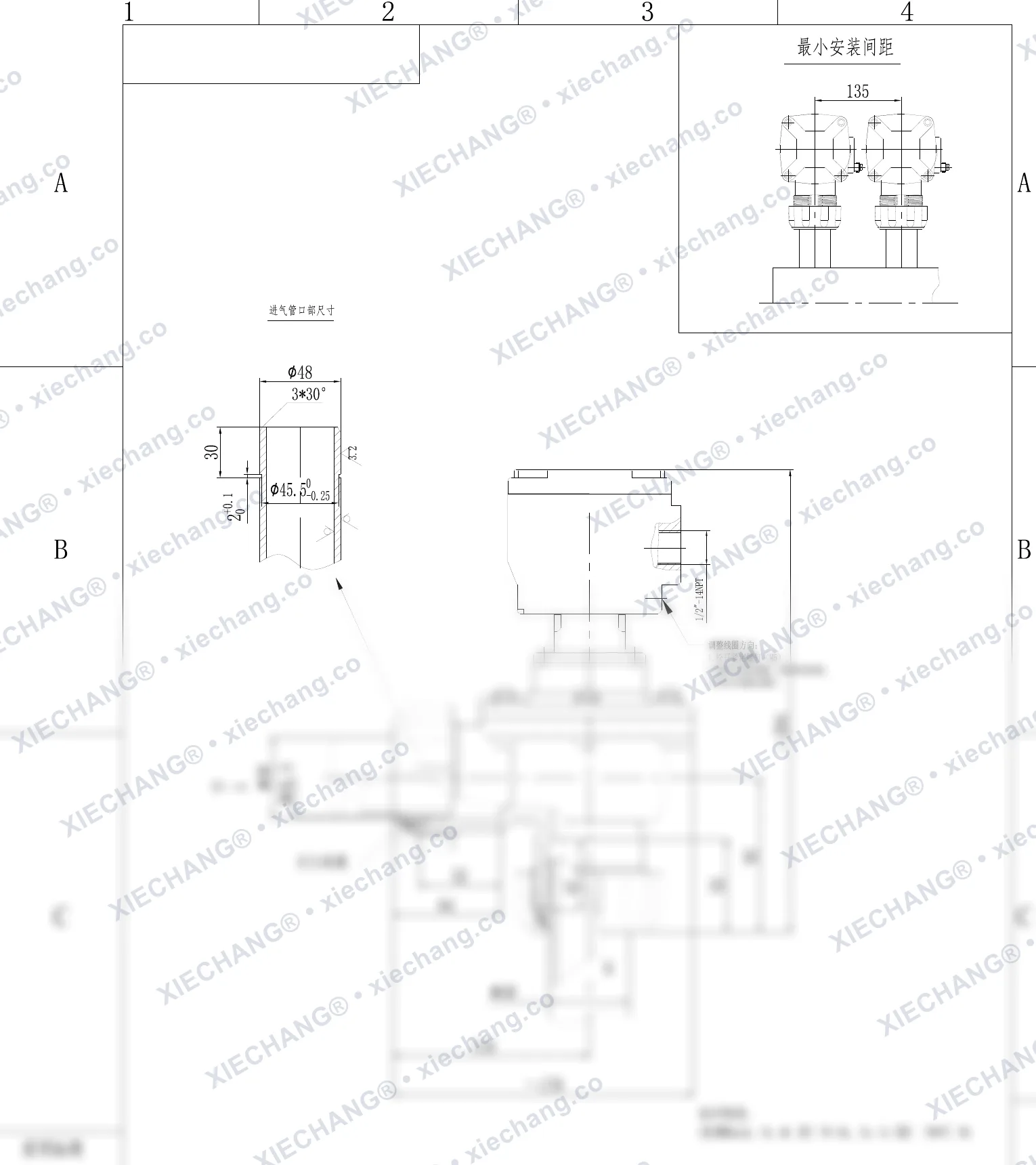 DCF-F2-ZM-40S · 1½" · explosion-proof male-thread/coupling right-angle pulse valve — Installation Drawing