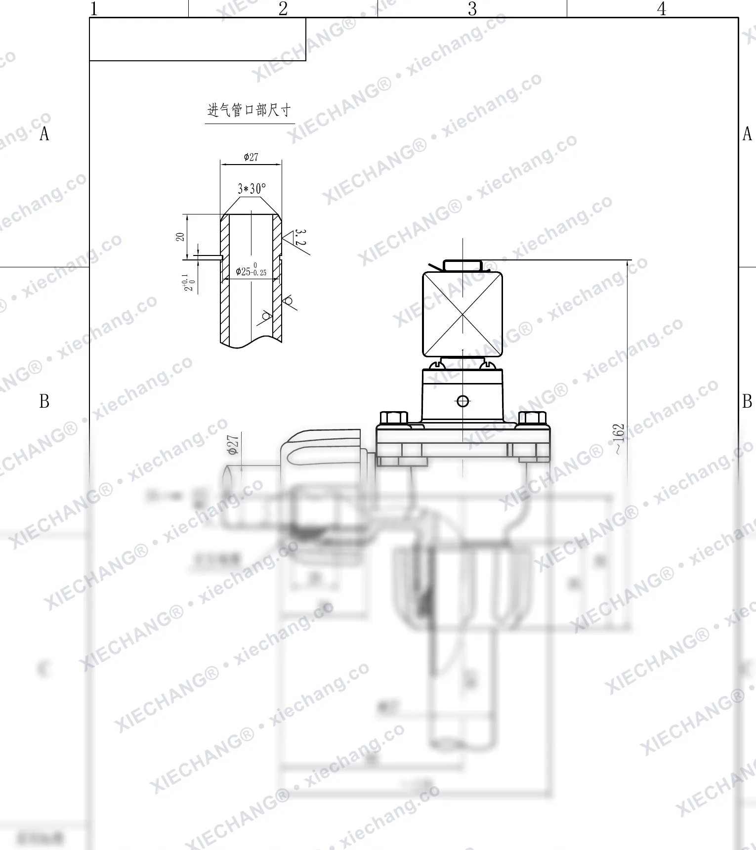 DCF-ZM-20 · 3/4" · male-thread right-angle pulse valve — Installation Drawing