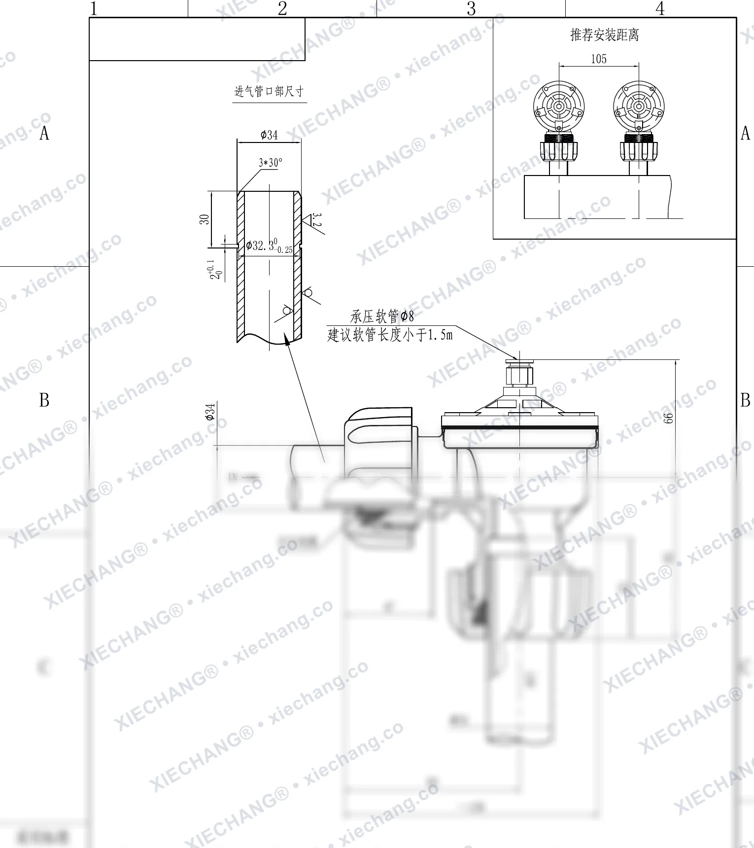 DCF-ZM-25-DXK · 1" · male-thread valve (right-angle male-thread pulse valve) — Installation Drawing
