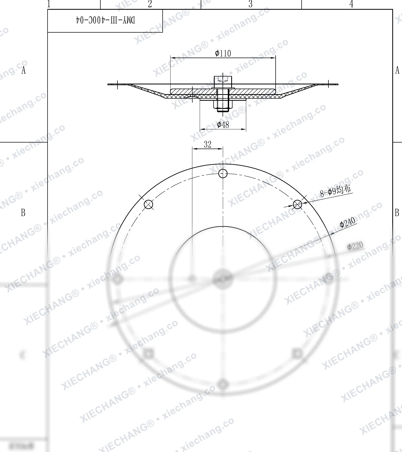 DMY-Ⅲ-400C-04 · DN400 · diaphragm assembly (2nd-stage / secondary, 16 inch) — Assembly Drawing