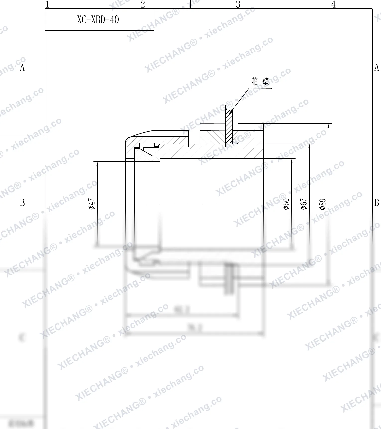 XC-XBD-40 · DN40 · single-thread bulkhead connector — Installation Drawing