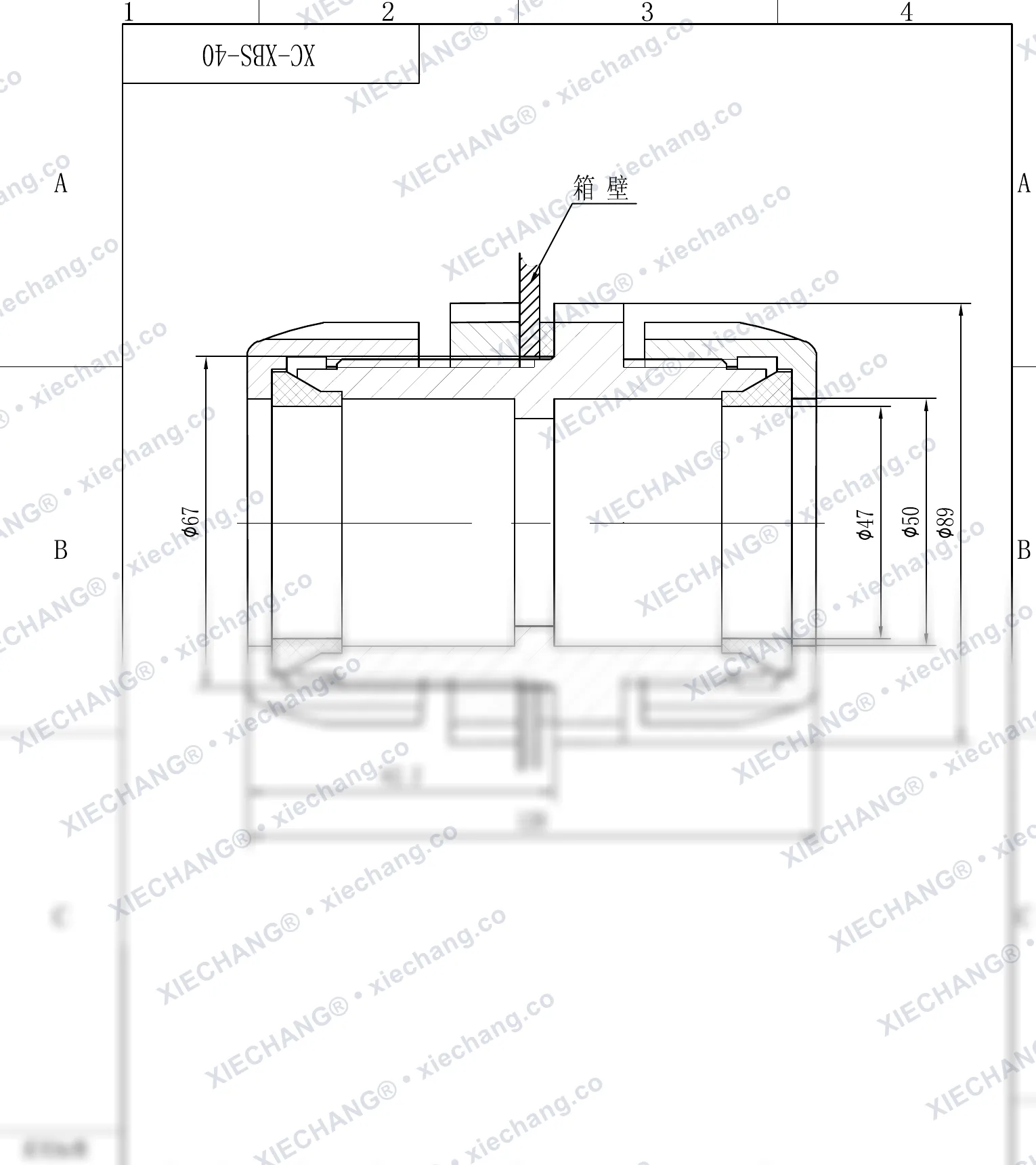 XC-XBS-40 · DN40 · double-thread bulkhead connector — Installation Drawing